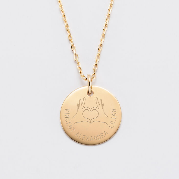Pendentif personnalisé médaille gravée plaqué or 19 mm - Edition spéciale Coeur 2
