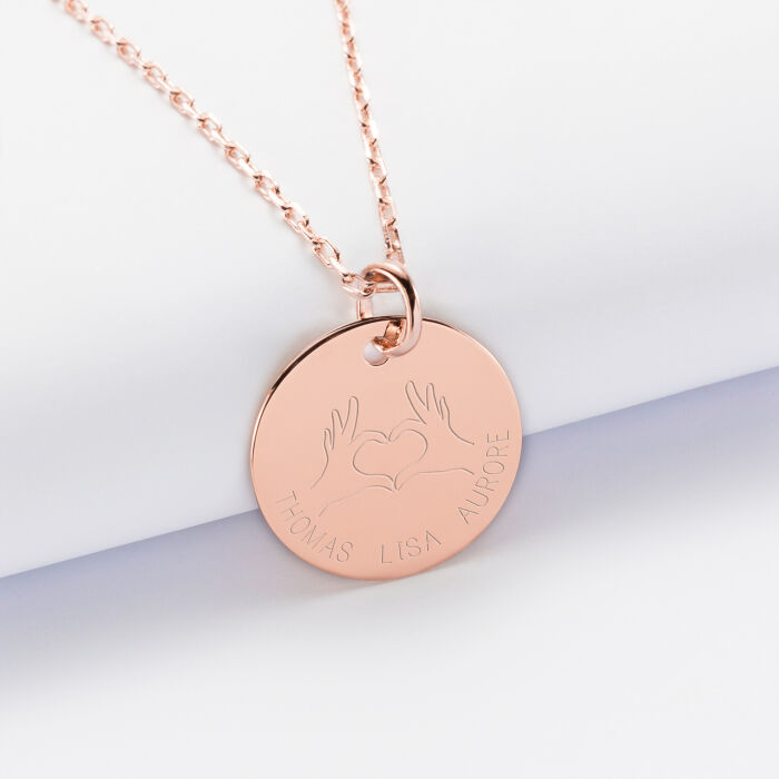 Pendentif personnalisé médaille gravée plaqué or rose 19 mm - Edition spéciale Coeur prénoms 1