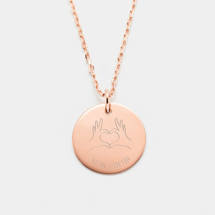 Pendentif personnalisé médaille gravée plaqué or rose 19 mm - Edition spéciale Coeur prénom