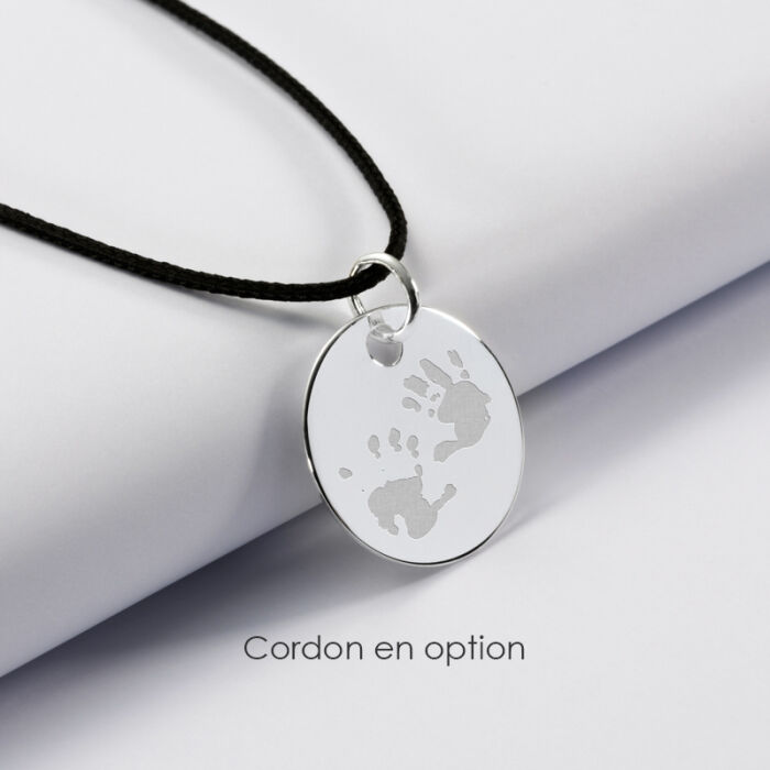 Pendentif personnalisé double médailles gravées argent 10 mm et 15 mm cordon