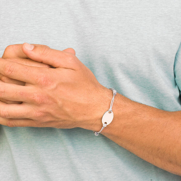 Bracelet homme personnalisé médaille gravée argent ovale 25x16mm