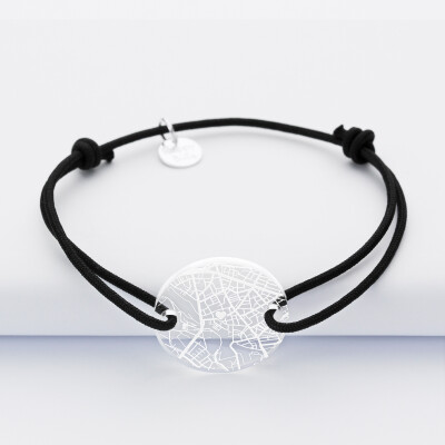 Bracelet personnalisé médaille gravée acrylique ronde 2 trous 21 mm "Géo map" - city