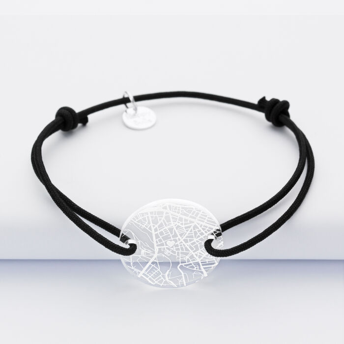 Bracelet personnalisé médaille gravée acrylique ronde 2 trous 21 mm "Géo map"