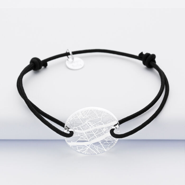 Bracelet personnalisé médaille gravée acrylique ronde 2 trous 21 mm "Géo map" - ville