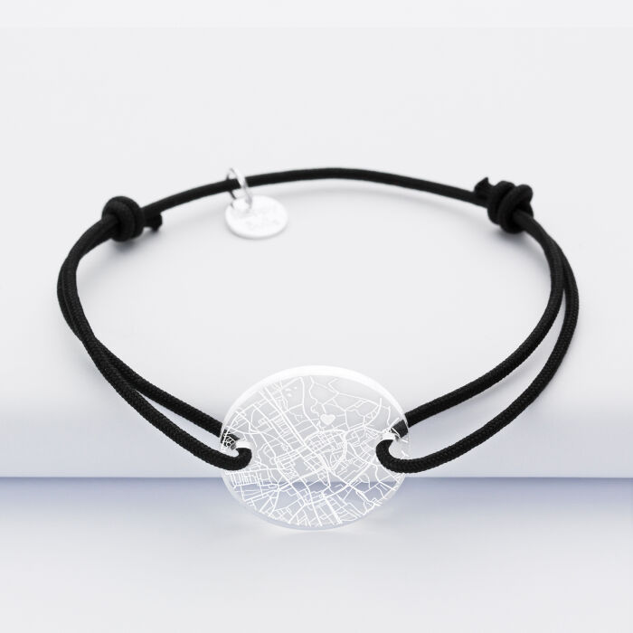 Bracelet personnalisé médaille gravée acrylique ronde 2 trous 21 mm "Géo map" - amp