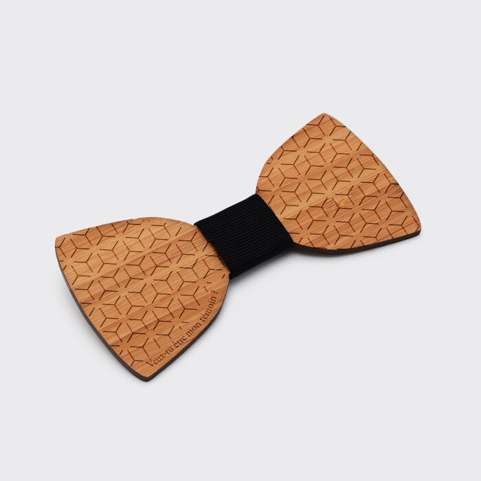 Noeud papillon gravé bois classique - pattern texte