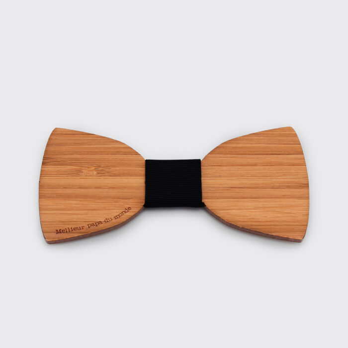 Noeud papillon gravé bois classique - texte