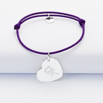 Personalised engraved heart silver sleeper medallion bracelet 19x21mm - sketch