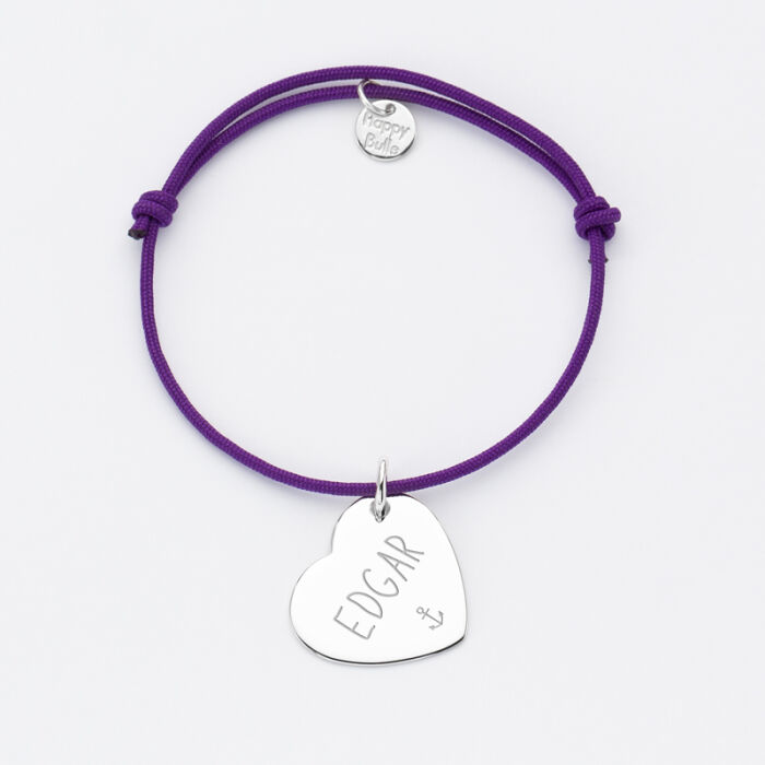 Personalised engraved heart silver sleeper medallion bracelet 19x21mm - name