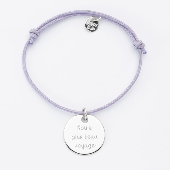 Personalised engraved silver medallion sleeper bracelet 19mm text