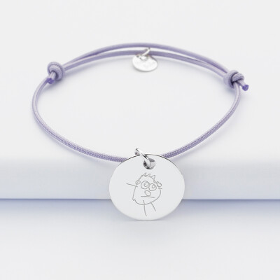 Personalised engraved silver medallion sleeper bracelet 19mm sketch