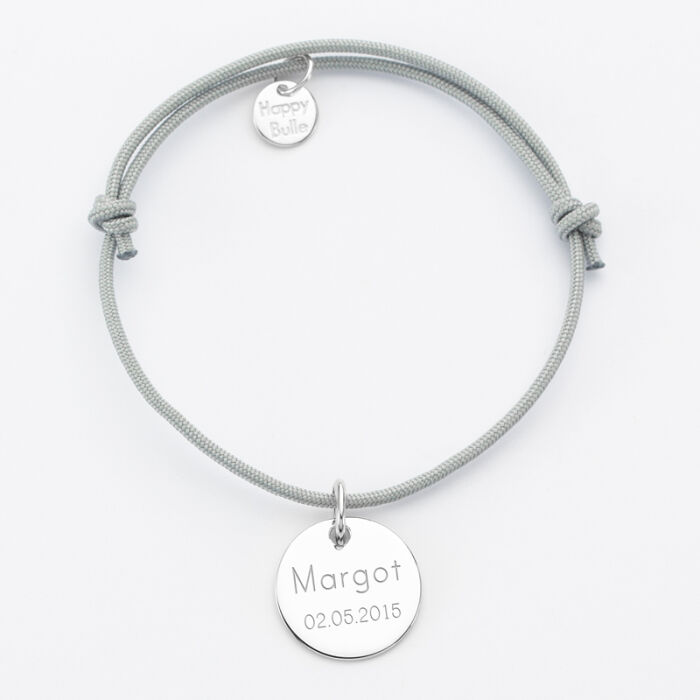 Personalised engraved silver medallion sleeper bracelet 15mm date