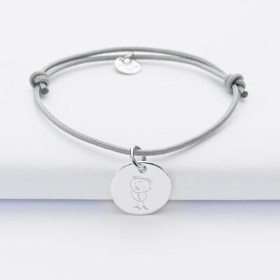Personalised engraved silver medallion sleeper bracelet 15mm sketch