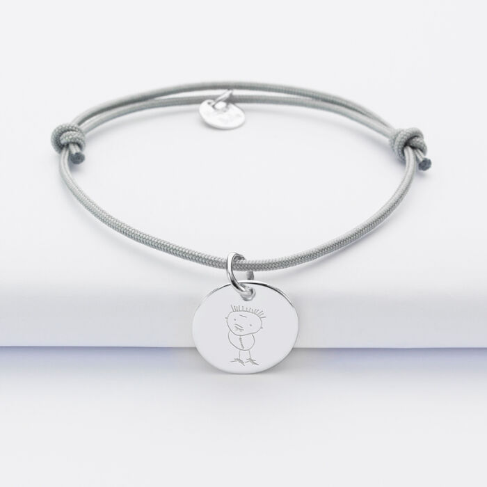 Personalised engraved silver medallion sleeper bracelet 15mm sketch