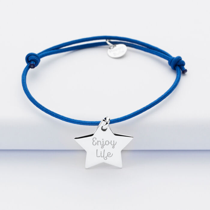 Bracelet with personalised engraved star silver name medallion 20x20mm - text 2