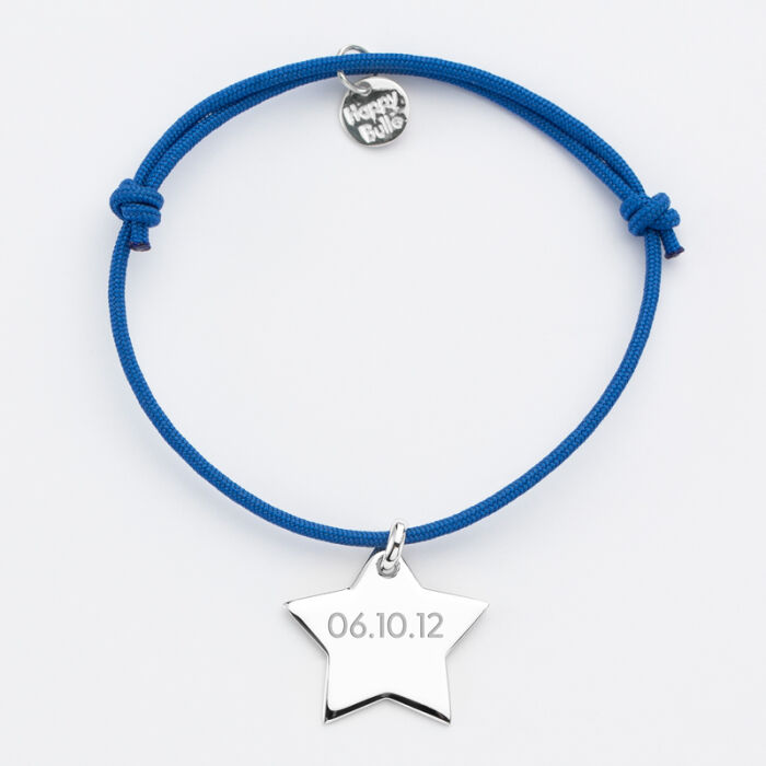 Bracelet with personalised engraved star silver name medallion 20x20mm - date