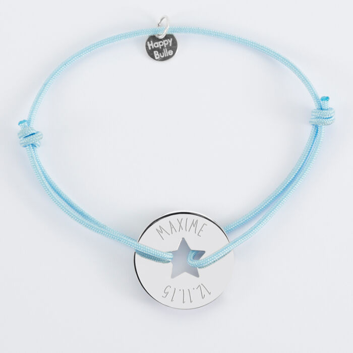 Personalised engraved silver star target medallion bracelet 21mm date