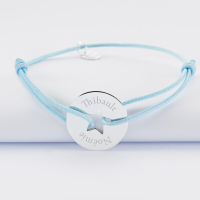 Personalised engraved silver star target medallion bracelet 21mm names 1