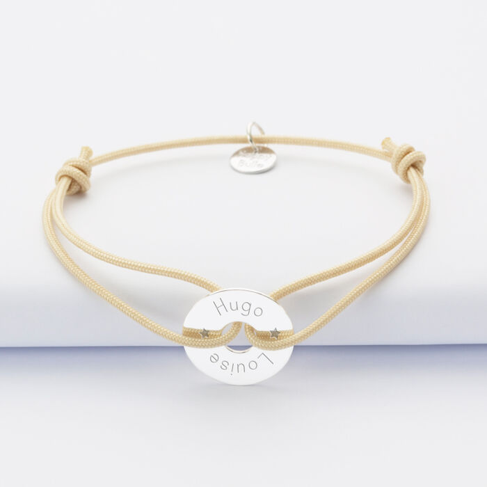 Personalised engraved silver target medallion bracelet 16mm - names 1