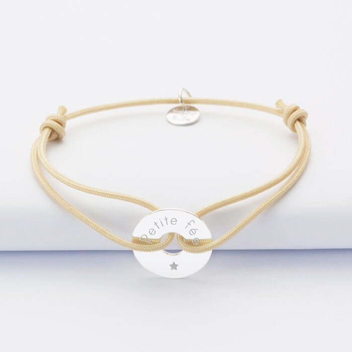 Personalised engraved silver target medallion bracelet 16 mm - text