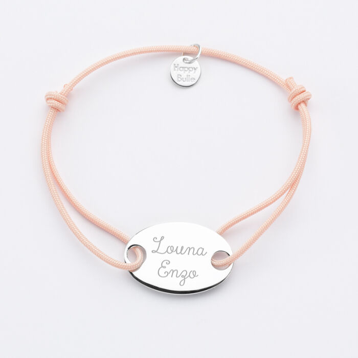 Personalised engraved silver oval medallion 2-hole bracelet 25x16mm - names