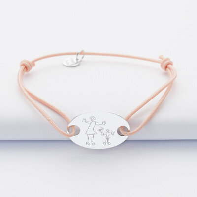 Personalised engraved silver oval medallion 2-hole bracelet 25x16mm - sketch
