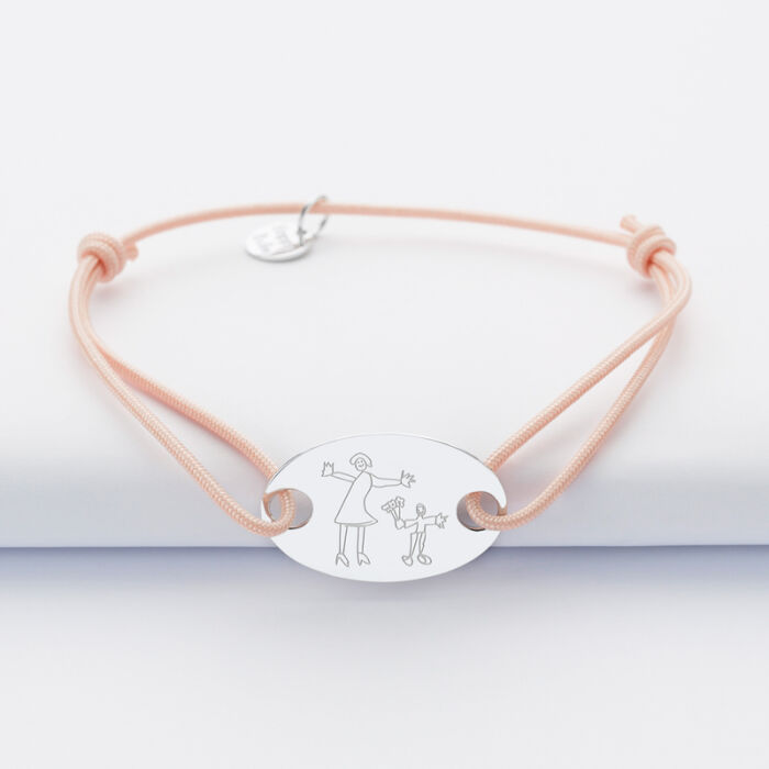 Personalised engraved silver oval medallion 2-hole bracelet 25x16mm - sketch