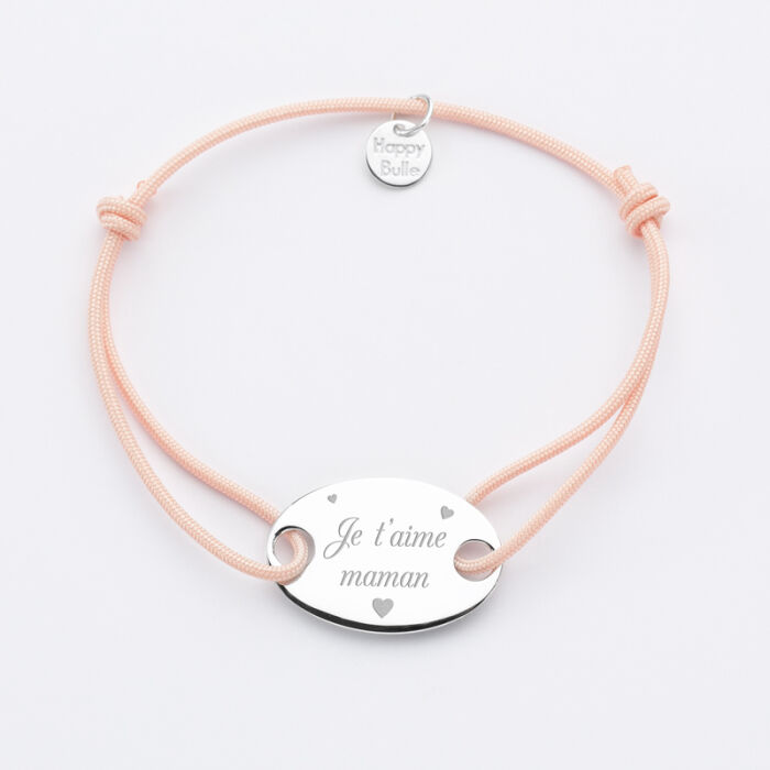 Personalised engraved silver oval medallion 2-hole bracelet 25x16mm - text