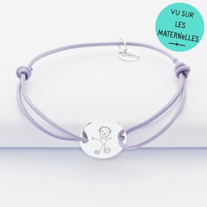 Bracelet personnalisé médaille gravée argent 2 trous 15mm dessin imp
