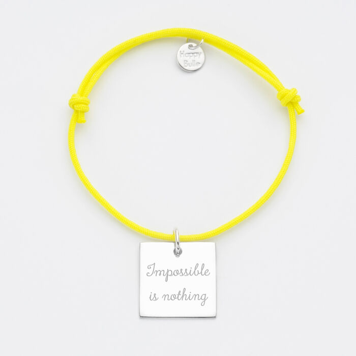 Bracelet personnalisé médaille gravée argent dormeuse carrée 18x18 mm texte