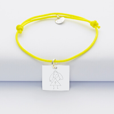 Personalised engraved square silver sleeper medallion bracelet 18x18mm - sketch Personalised engraved square silver sleeper medallion bracelet 18x18mm - sketch