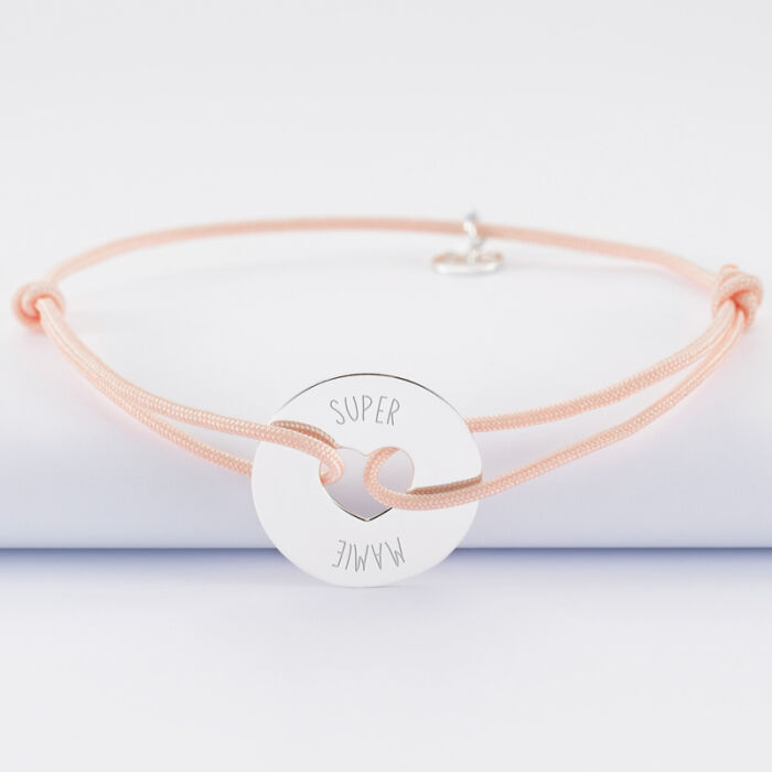 Personalised engraved silver target heart medallion bracelet 21 mm - text 1