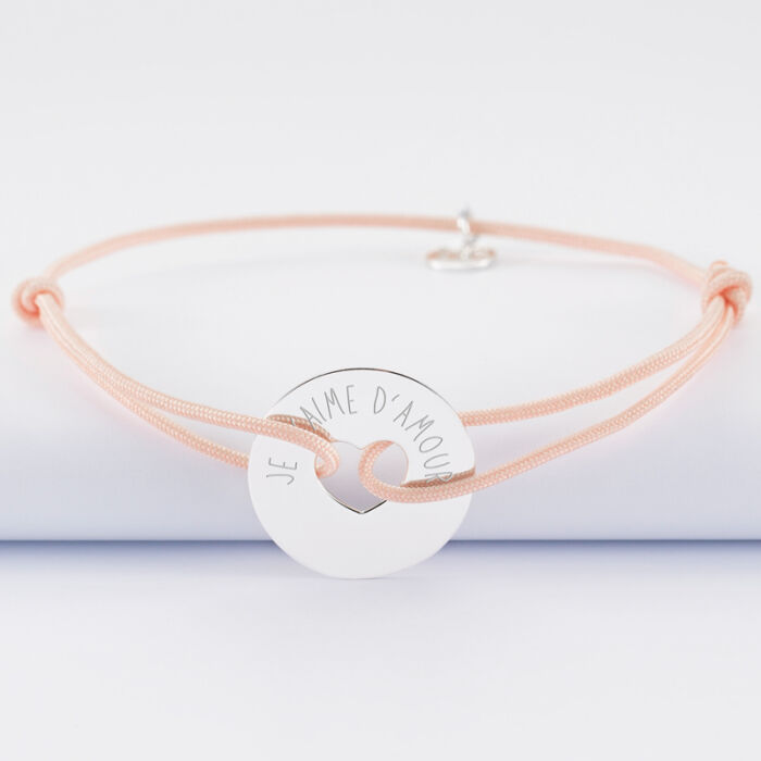 Personalised engraved silver target heart medallion bracelet 21 mm - text 2