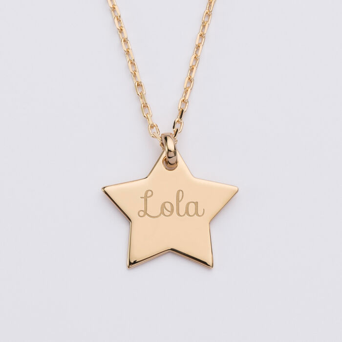 Pendentif personnalisé prénom médaille gravée plaqué or étoile 20x20 mm prénom