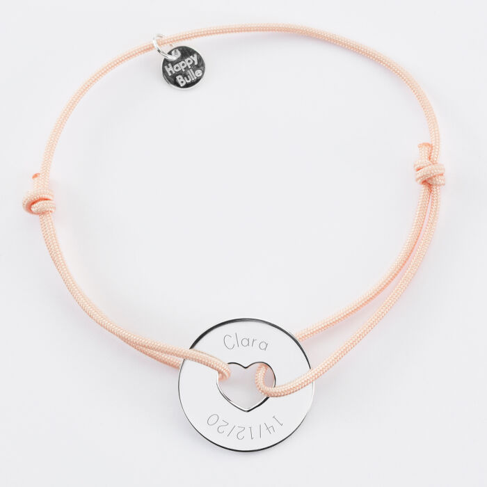 Personalised engraved silver target heart medallion bracelet 21 mm - text 1