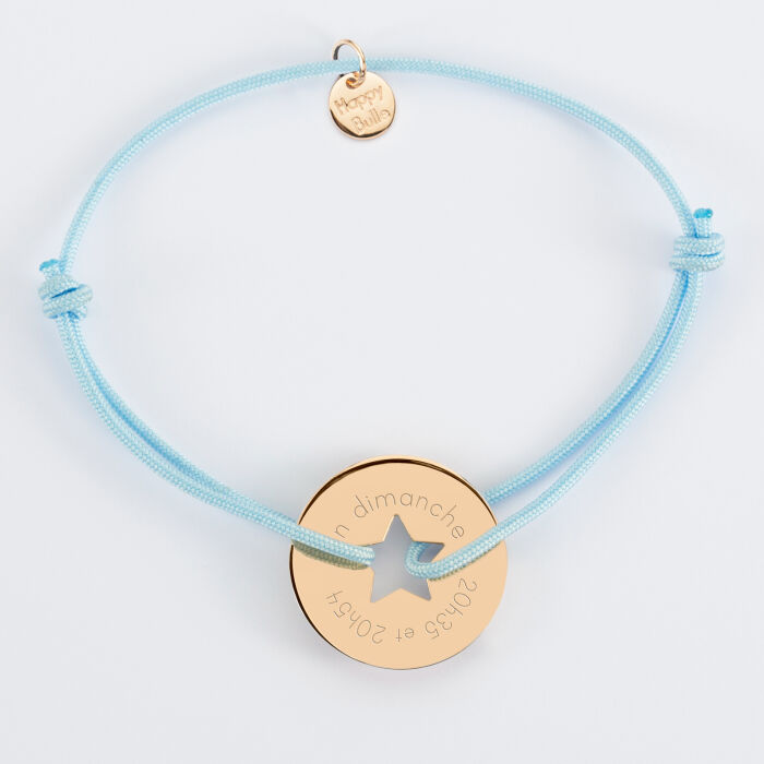 Bracelet personnalisé médaille gravée plaqué or cible étoile 21 mm - prénoms bis