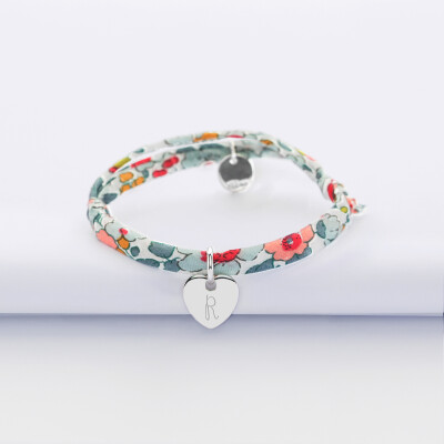 Bracelet enfant personnalisé Liberty médaille coeur gravée initiale argent 10mm - D