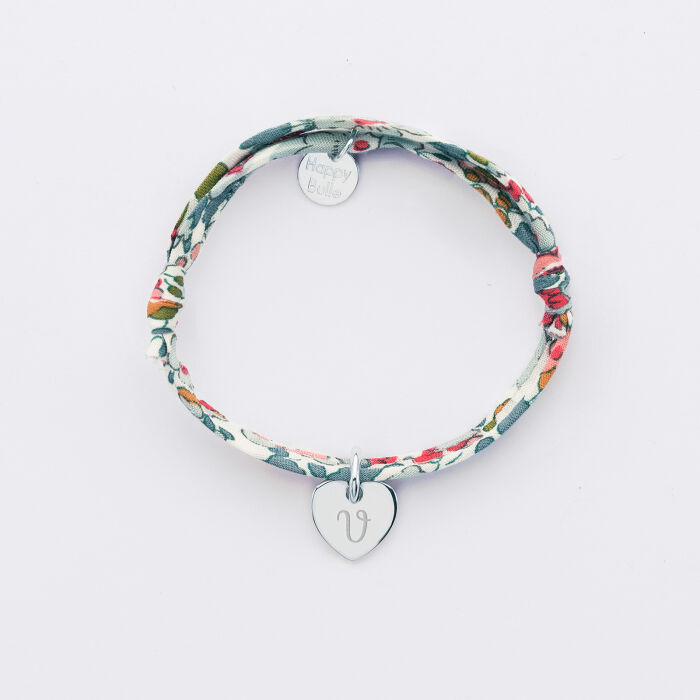 Bracelet enfant personnalisé Liberty médaille coeur gravée initiale argent 10mm - Z