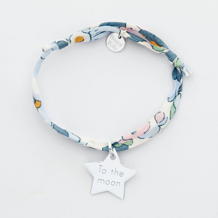 Bracelet enfant Liberty personnalisé prénom médaille gravée argent étoile 20x20 mm - texte 1