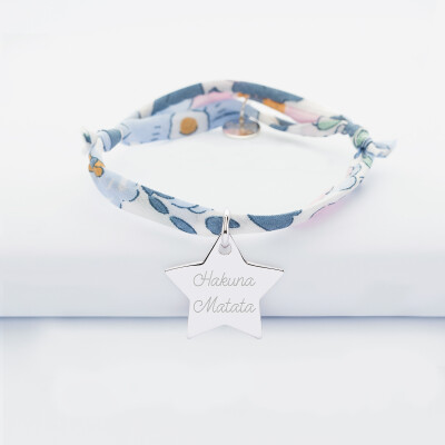 Children's Liberty bracelet with personalised engraved star silver name medallion 20x20mm - name 1 Children's Liberty bracelet with personalised engraved star silver name medallion 20x20mm - name 1