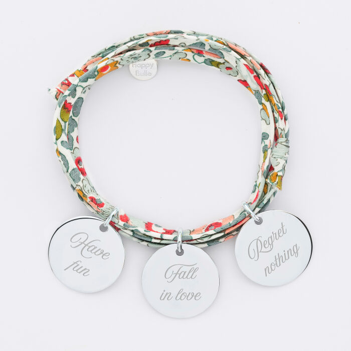 Bracelet 3 tours liberty personnalisé 3 médailles gravées argent 19 mm - mix 2