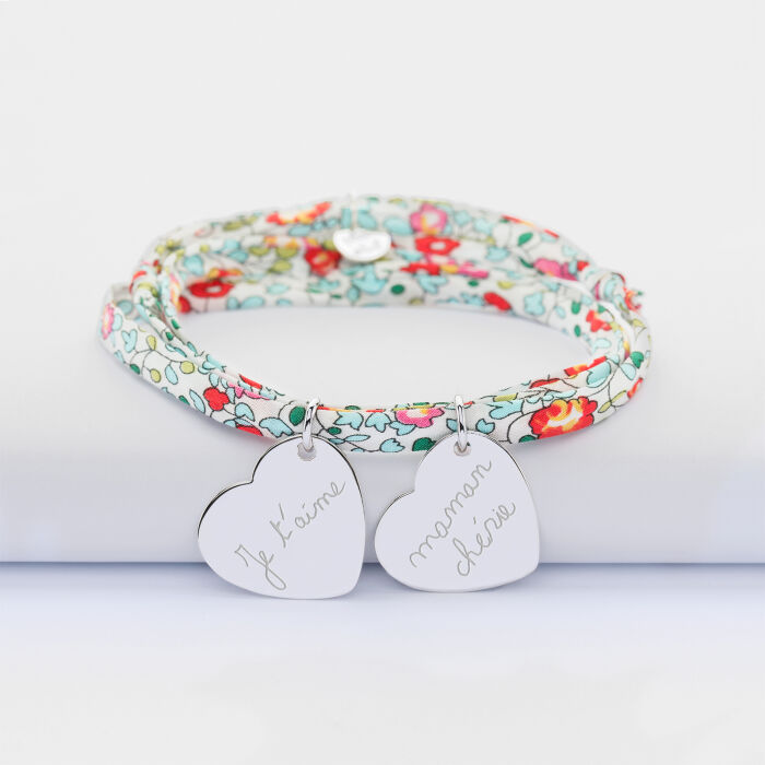 Bracelet Liberty personnalisé 2 médailles gravées argent dormeuses coeur 19x21 mm - dmanuscrit