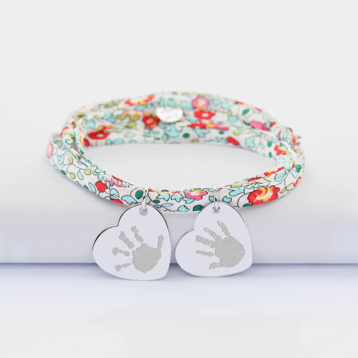 Bracelet Liberty personnalisé 2 médailles gravées argent dormeuses coeur 19x21 mm - empreinte