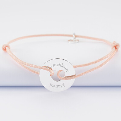 Bracelet personnalisé médaille gravée argent cible coeur 21 mm - face Bracelet personnalisé médaille gravée argent cible coeur 21 mm - face