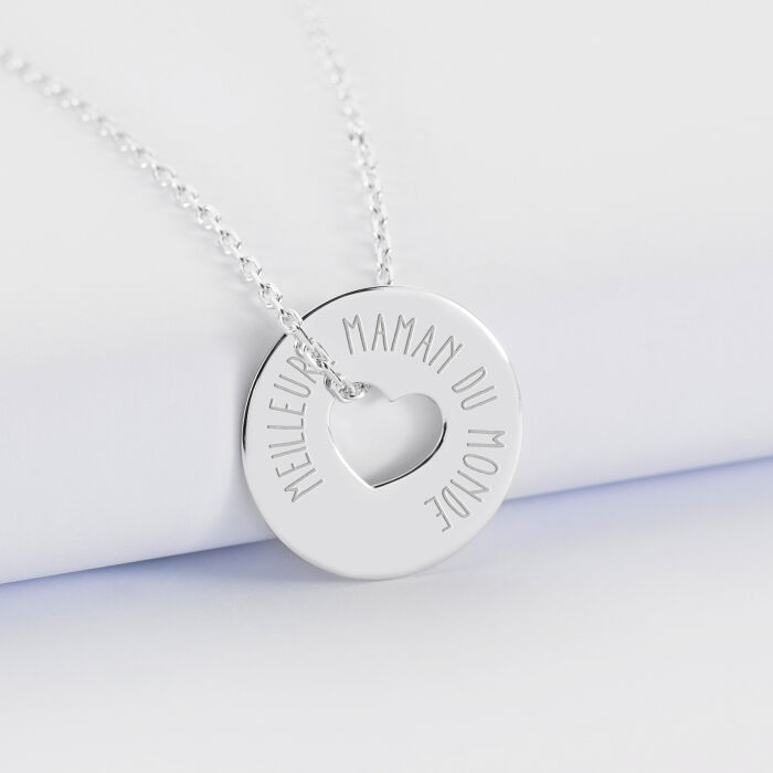 Pendentif personnalisé médaille argent gravée cible coeur 21 mm - texte