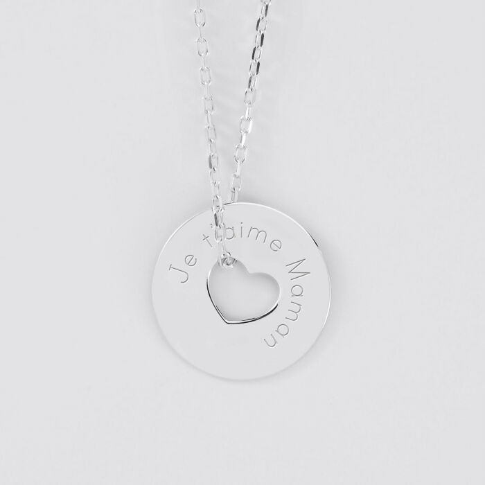 Pendentif personnalisé médaille argent gravée cible coeur 21 mm - 6