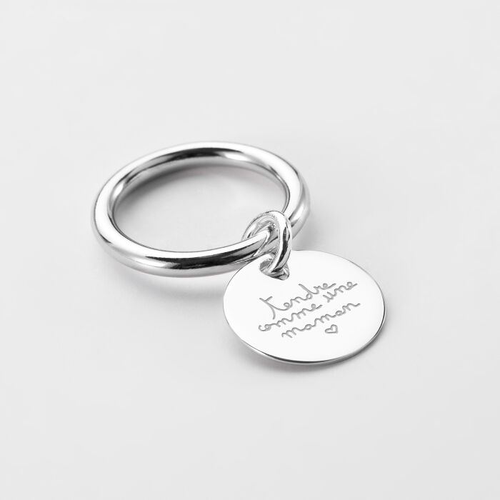 Bague jonc argent personnalisée médaille gravée 15 mm - biais