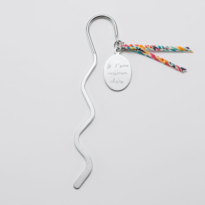 Marque page acier personnalisé médaille gravée ovale 30x20 et Liberty - texte