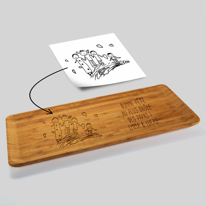 Plateau personnalisé bois gravé 35x16 cm - Nos petits imparfaits explications
