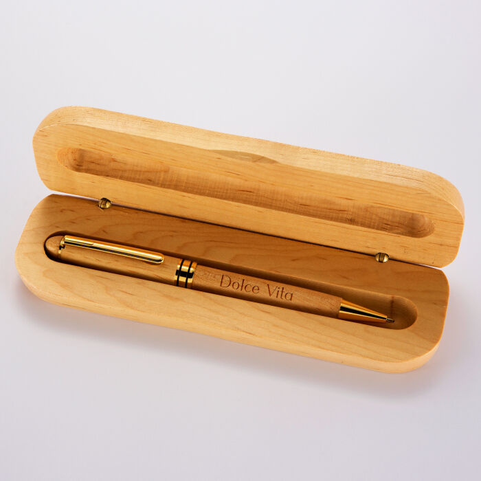 Coffret bambou personnalisé et stylo gravé 170x54 mm - Nos petits imparfaits coffret ouvert
